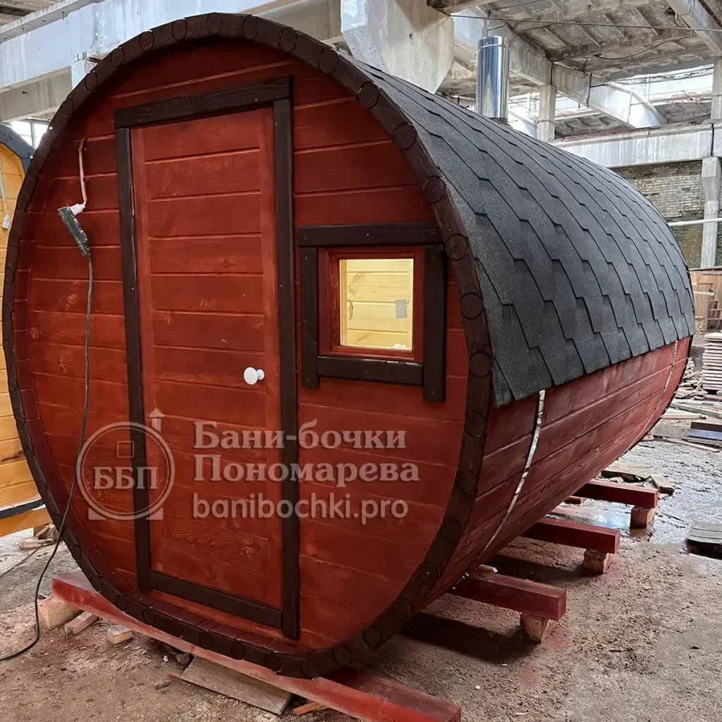 Баня-бочка 3 метра под ключ в Красноярске: печь с каменкой и баком на 40 литров