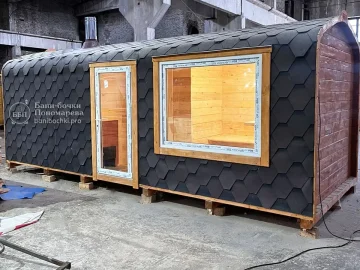 Шестиметровая баня «Квадро» с комнатой отдыха, помывочной и парилкой в Красноярске